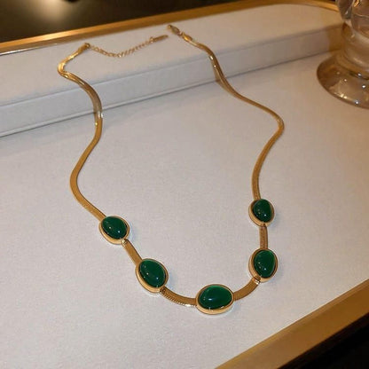 Oval Green Crystal Jewellery Set for Women